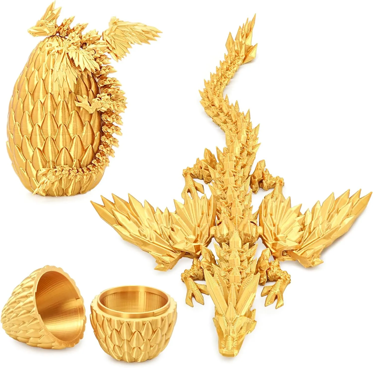 Flying Dragon Eggs, 3D Printed Dragon Egg with Articulated Dragon Inside, Toys for Kids, Home Decor, Creative Ornaments, Birthday Gifts for Kids, Easter (Golden,Medium)