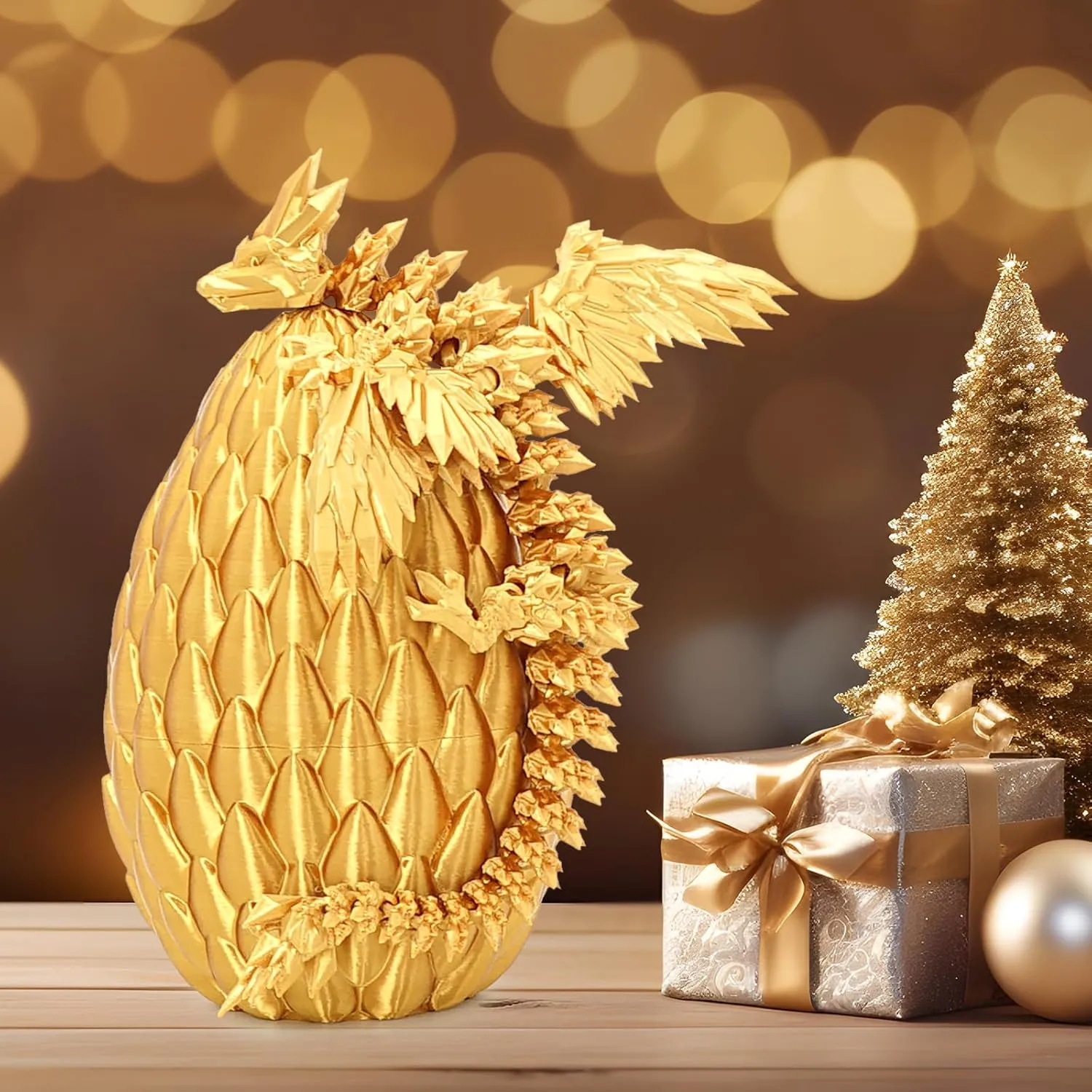 Flying Dragon Eggs, 3D Printed Dragon Egg with Articulated Dragon Inside, Toys for Kids, Home Decor, Creative Ornaments, Birthday Gifts for Kids, Easter (Golden,Medium)