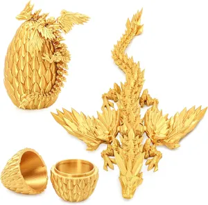 Flying Dragon Eggs, 3D Printed Dragon Egg with Articulated Dragon Inside, Toys for Kids, Home Decor, Creative Ornaments, Birthday Gifts for Kids, Easter (Golden,Medium)