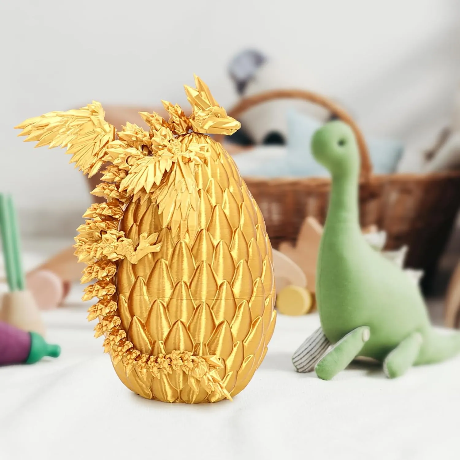 Flying Dragon Eggs, 3D Printed Dragon Egg with Articulated Dragon Inside, Toys for Kids, Home Decor, Creative Ornaments, Birthday Gifts for Kids, Easter (Golden,Medium)