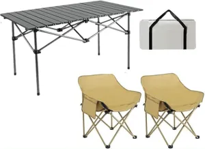 Folding Outdoor Picnic Tables & Chairs for Hiking Party RV Travelling, Portable Carbon Steel Roll-up Table Collapsible Camping Chair Lawn Chair, Easy to Assemble