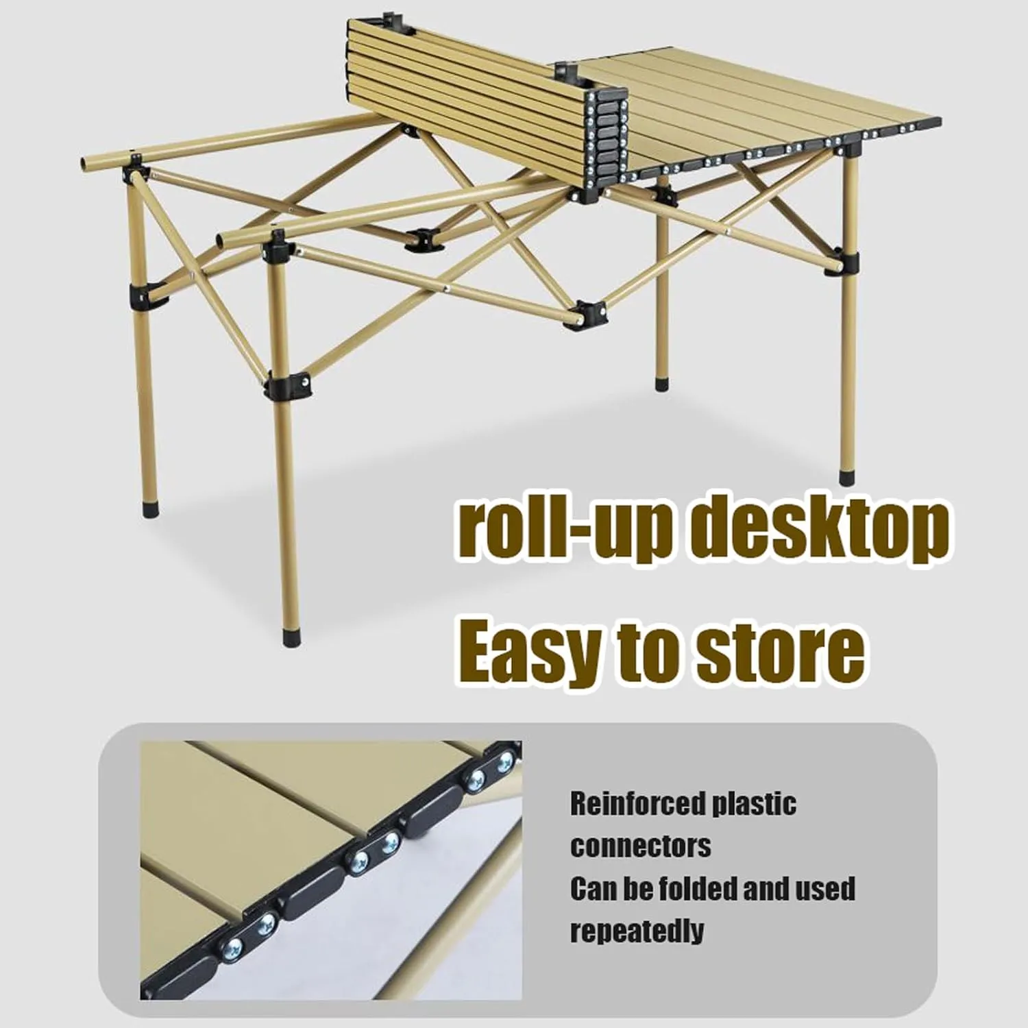 Folding Outdoor Picnic Tables & Chairs for Hiking Party RV Travelling, Portable Carbon Steel Roll-up Table Collapsible Camping Chair Lawn Chair, Easy to Assemble