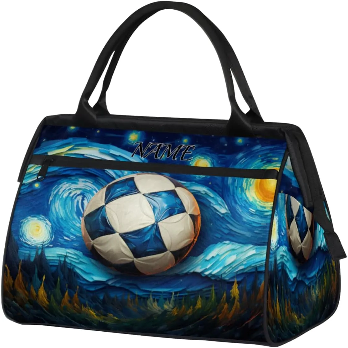 Football 3d Visual Illusion Starry Sky Travel Sports Bag for Women Essentials Customized Name Carry On Duffel Gym Bag Personalized Accessories Large Tote Weekender Bag Ladies Beach Waterproof Bag
