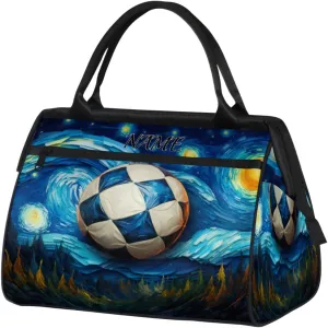 Football 3d Visual Illusion Starry Sky Travel Sports Bag for Women Essentials Customized Name Carry On Duffel Gym Bag Personalized Accessories Large Tote Weekender Bag Ladies Beach Waterproof Bag