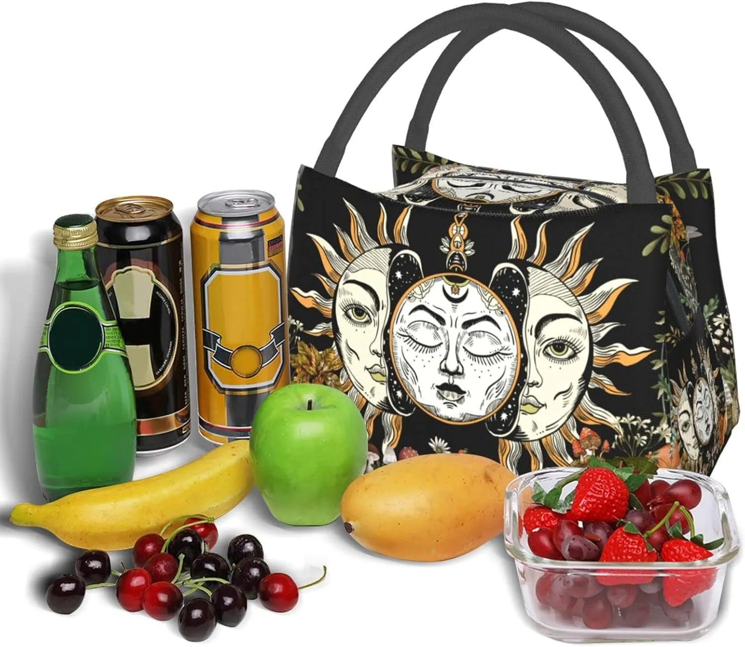 FREEHOTU Burning Sun God Witchcraft Mushroom Insulated Lunch Bags For Women Men, Reusable Lunch Cooler Bags Tote Box Meal Prep For Work Picnics Or Travel