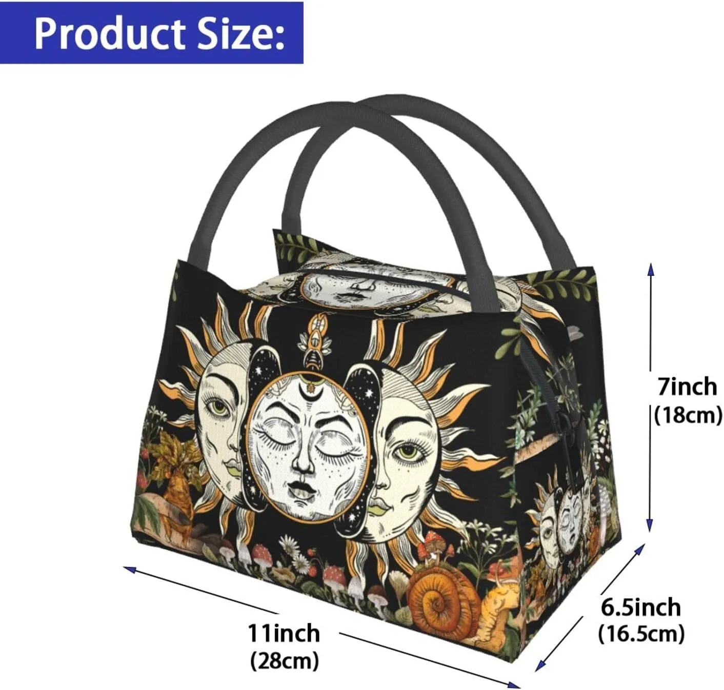 FREEHOTU Burning Sun God Witchcraft Mushroom Insulated Lunch Bags For Women Men, Reusable Lunch Cooler Bags Tote Box Meal Prep For Work Picnics Or Travel