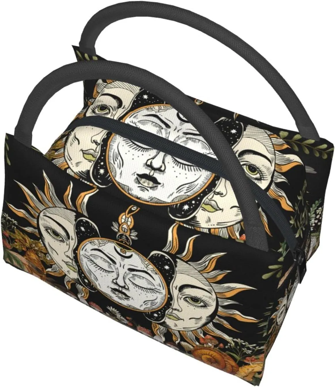 FREEHOTU Burning Sun God Witchcraft Mushroom Insulated Lunch Bags For Women Men, Reusable Lunch Cooler Bags Tote Box Meal Prep For Work Picnics Or Travel
