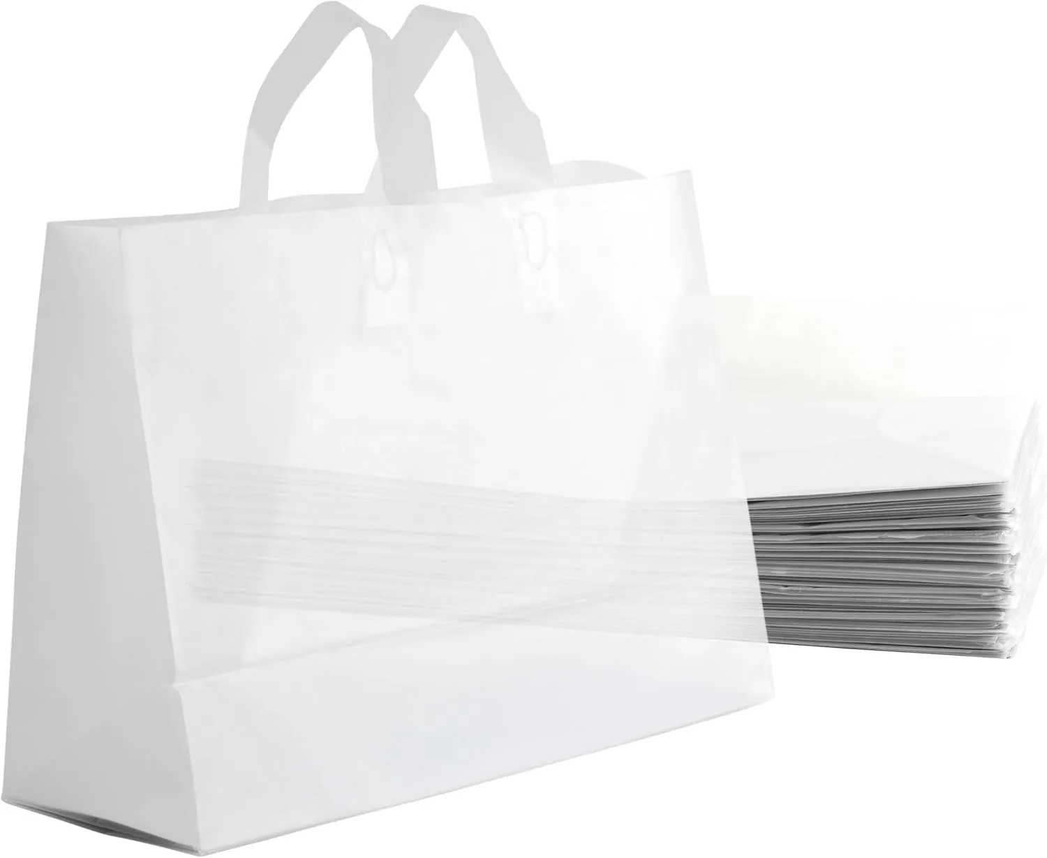 Frosted Shopping Bags with Handles and Cardboard Insert - 16"x12"x6" Gusset, Durable, Reusable, and Eco-Friendly