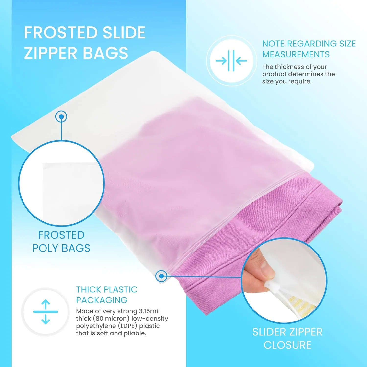 Frosted Slide Zip Plastic Bags for Packaging Products - 9x12" - 100 Pack - 3.15 mil Clothing Bags for Selling - Frosted Zipper Bag - Shirt Bags