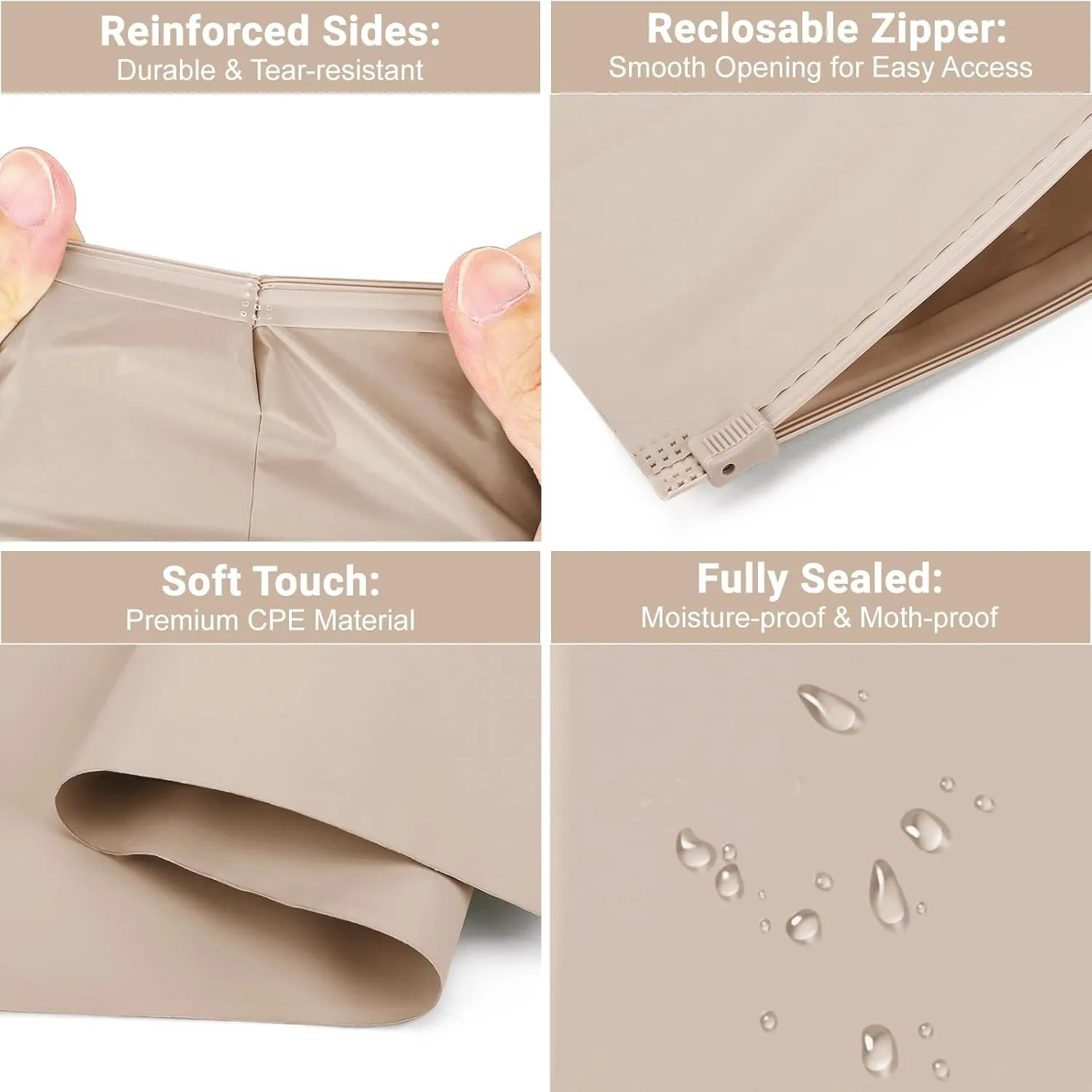 Frosted Zipper Bags for Clothes, 12x16 inch, Pack of 100, Apricot Plastic Bags for Clothes, Swimsuit, Dress, Sweater, Waterproof for T Shirt Packaging, Shipping, Mailing, Selling, Travel