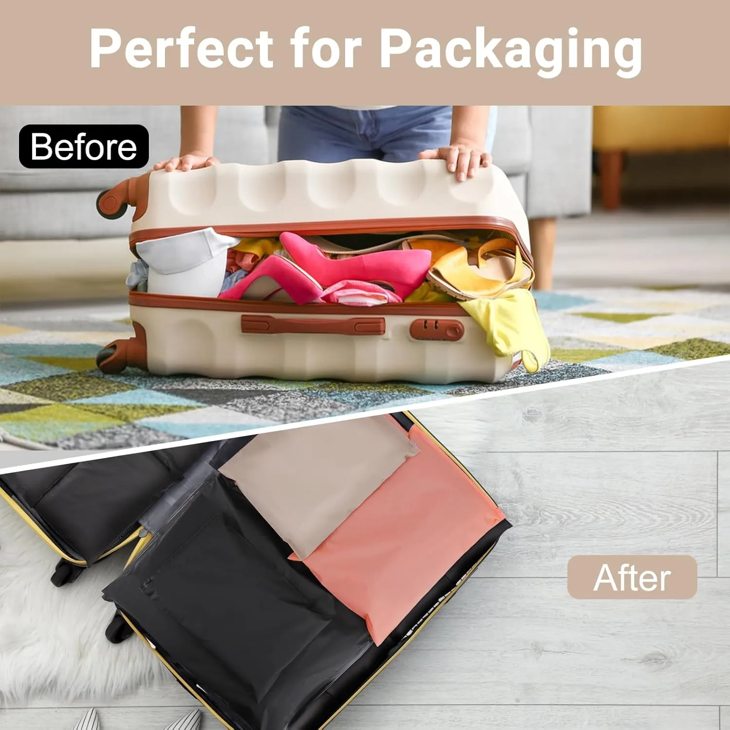 Frosted Zipper Bags for Clothes, 12x16 inch, Pack of 100, Apricot Plastic Bags for Clothes, Swimsuit, Dress, Sweater, Waterproof for T Shirt Packaging, Shipping, Mailing, Selling, Travel