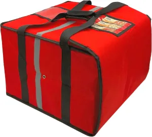 FSE Insulated Pizza Food Delivery Bag Carrier, 18 Inch x 18 Inch x 13 Inch, Breathable Design, Fits Five 16" Pizza Boxes, or Four 18" Pizza Boxes, for Hot or Cold Items, Red