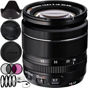 Fujifilm XF 18-55mm f/2.8-4 R LM OIS Zoom Lens (White Box) 12PC Accessory Kit. Includes Manufacturer Accessories   3PC Filter Kit (UV-CPL-FLD)   4PC Macro Filter Set ( 1, 2, 4, 10)   Cap Keeper   MORE