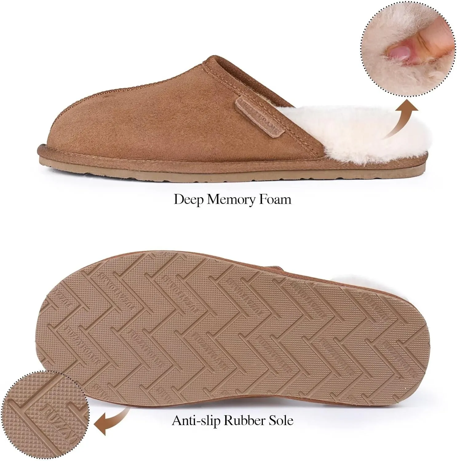 FUZZYFOAMS Men's Darcy Genuine Australian Sheepskin Memory Foam Shearling Water Resistant Warm Slippers