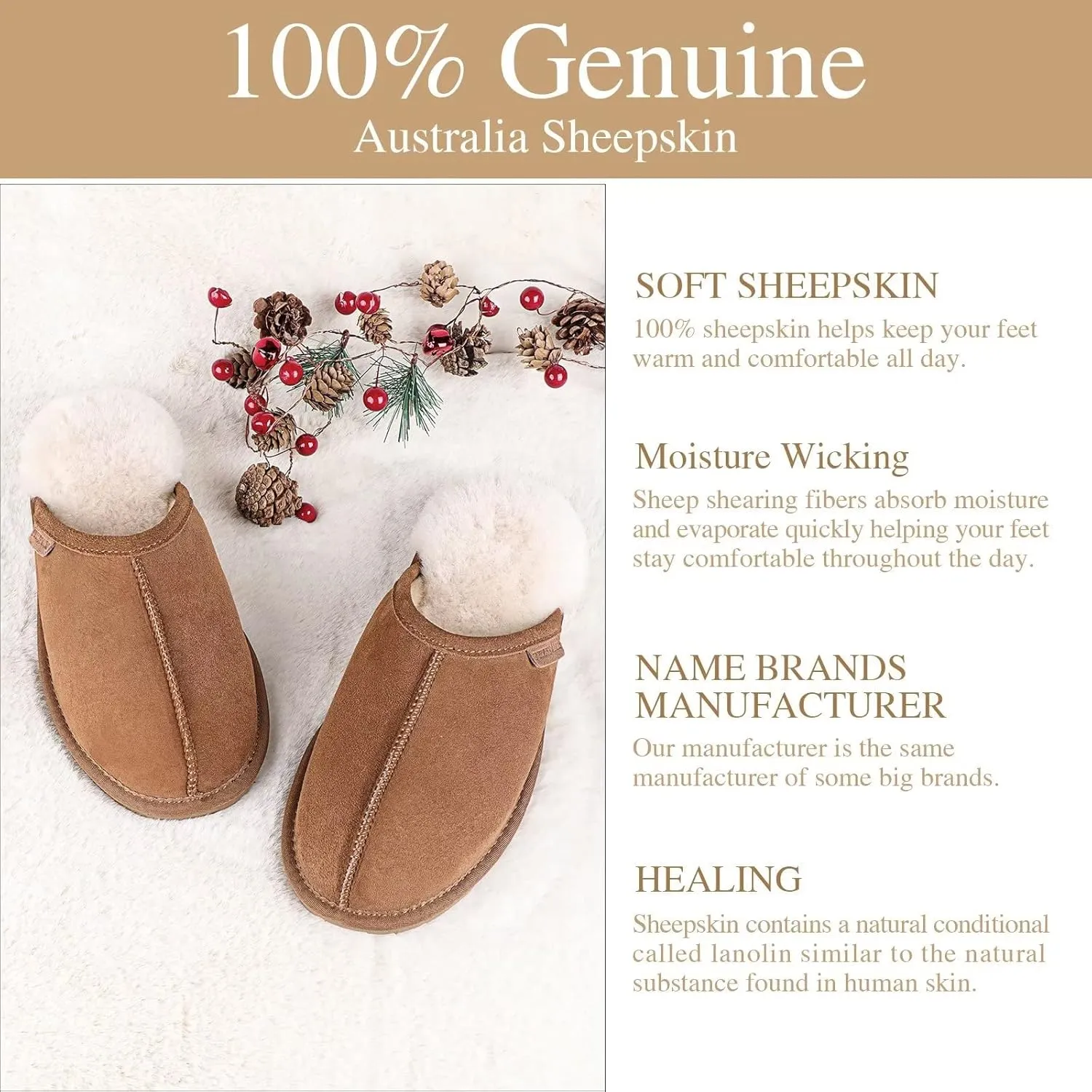 FUZZYFOAMS Men's Darcy Genuine Australian Sheepskin Memory Foam Shearling Water Resistant Warm Slippers