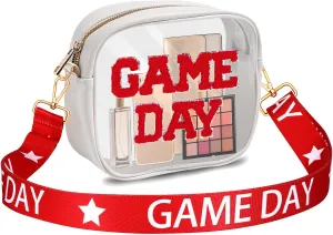 Game Day Clear Bag for Stadium Events with Letter Patches Stadium Approved Clear Crossbody Purse for Concerts Sports Events