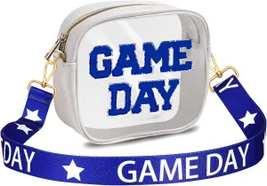 Game Day Clear Bag for Stadium Events with Letter Patches Stadium Approved Clear Crossbody Purse for Concerts Sports Events