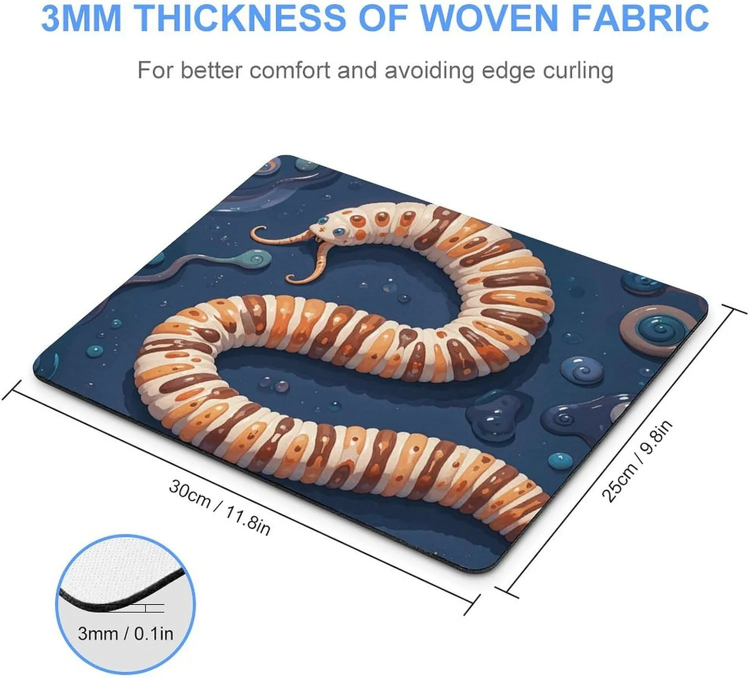 Gaming Mouse Pad Waterproof Mouse Mat with Non-Slip Rubber Base Worm Shape Biological Mice Pads Rubber Non-Slip Mousepads Desk Keyboard Pad for Laptop Computer Office Travel 25 * 30cm
