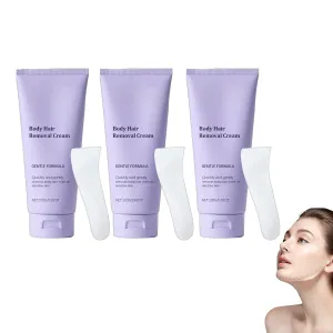 Gentle Body Hair Removal Cream for Sensitive Skin，Fast-Acting 8-Minute Hair Remover with Glycerin, Soothing Formula for Smooth Skin, Includes Spatula, Portable & Travel-Friendly (3 Pack)