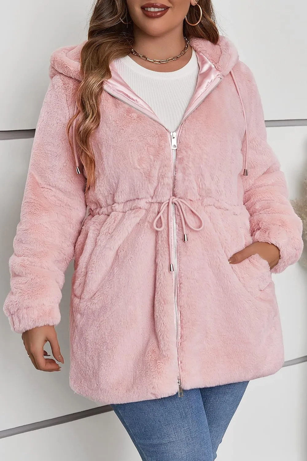 Geschallino Women's Faux Fur Coat Fleece Reversible Sherpa Fuzzy Winter Puffer Jacket (Available in Plus Size)