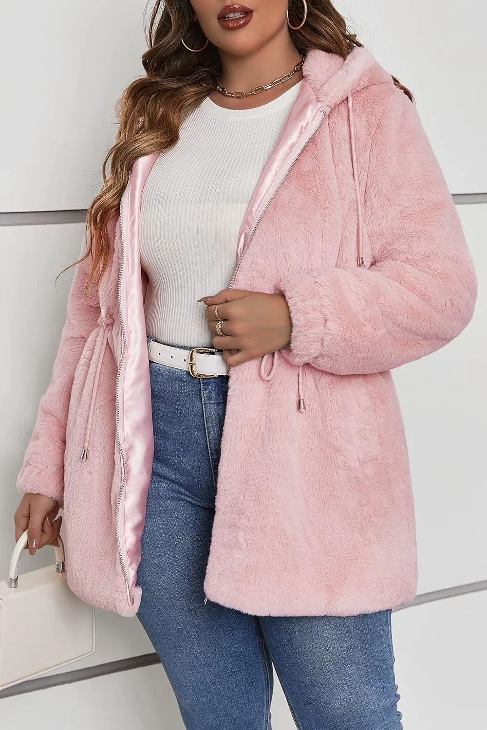 Geschallino Women's Faux Fur Coat Fleece Reversible Sherpa Fuzzy Winter Puffer Jacket (Available in Plus Size)