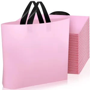 Geyee 100 Pack 16 x 12 Inch Pink Plastic Shopping Bags for Small Business Boutique Merchandise Bags with Handles Gift Bulk