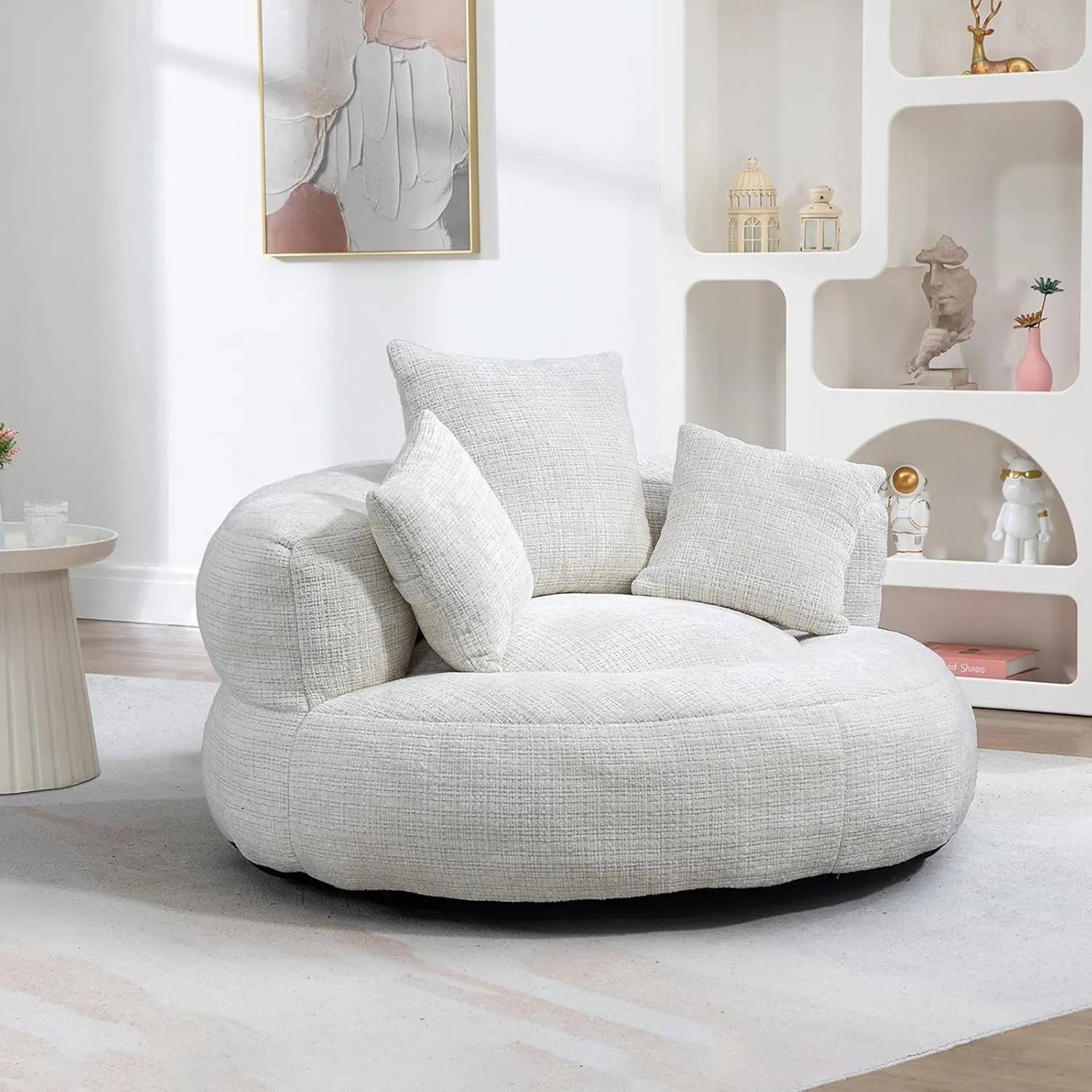 Giant Bean Bag Chair with Foam Filler, Oversized Bean Bag Couch for Adults Teens, Comfy Floor Sofa Chair with 3 Pillows, Lazy Beanbag Lounger for Living Room, Bedroom, Game Room, Dorm, Beige