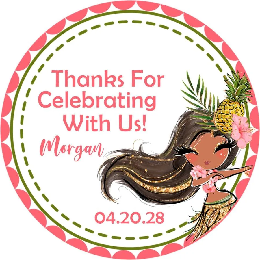 Girls Tropical Luau Birthday Party Stickers