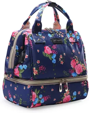 GOGOSO Breast Pump Bag with Cooler Pocket, Mini Pumping Bags for Working Mom Cooler Tote Bag Built-in USB Charging Pot for Phone Mother Diaper Bags -No Include ice Pack,Blue Flower