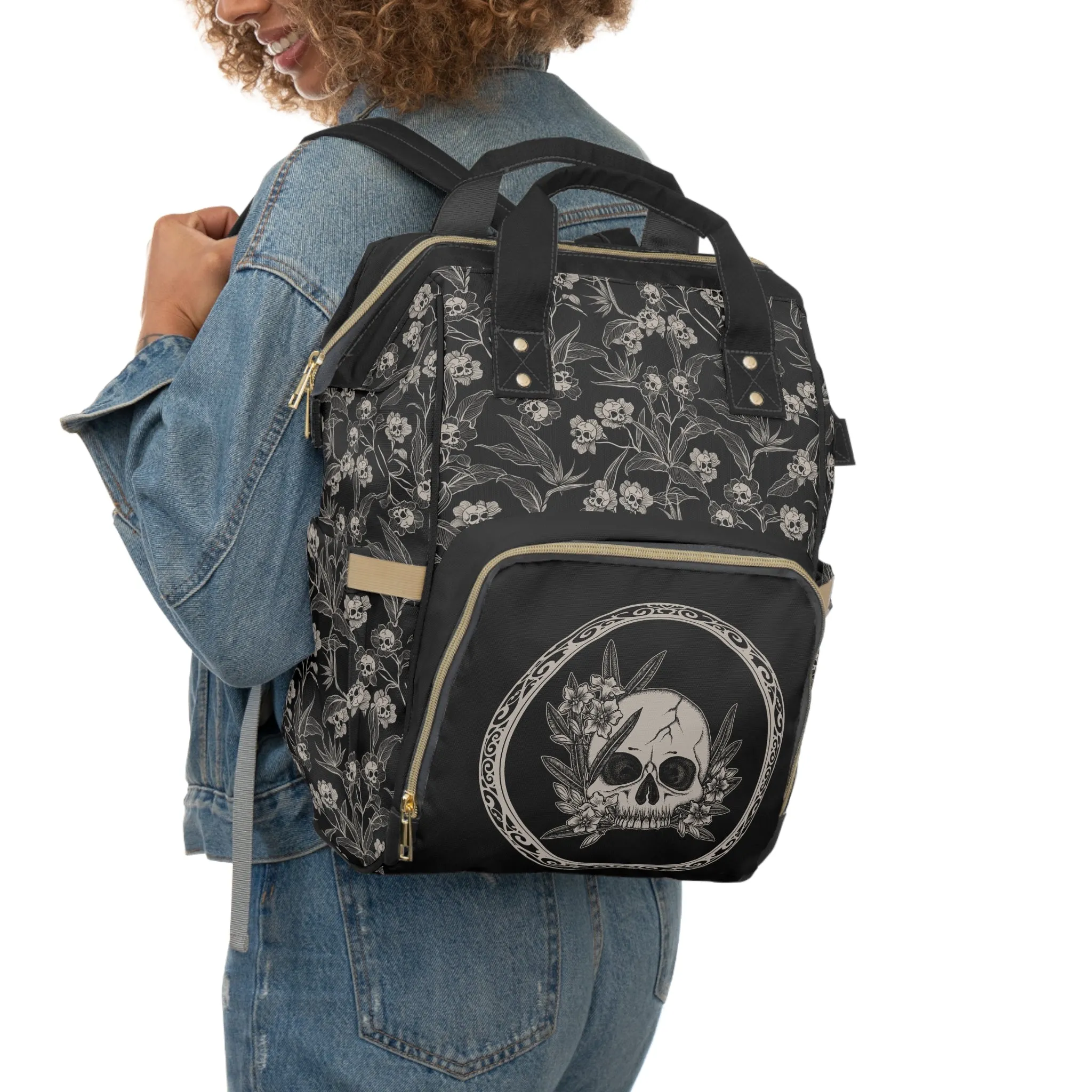 Gothic Floral Poison Oleander Multifunctional Diaper Backpack