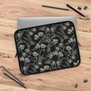 Gothic Floral Skull Flower Laptop Sleeve - Black   Cream