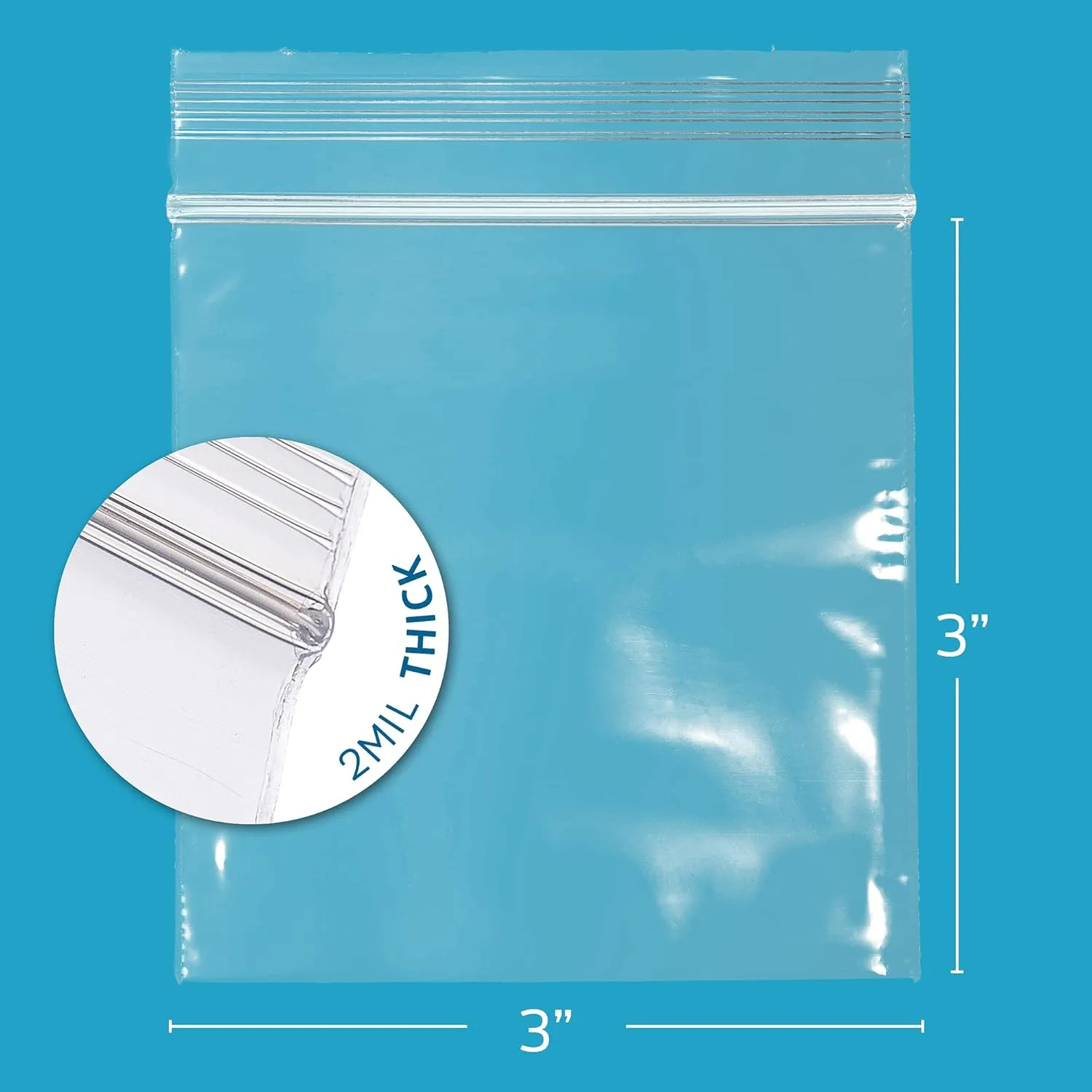 GPI - 16,000 Count - 3" x 3" CLEAR PLASTIC RECLOSABLE ZIP BAGS - Bulk 2 mil Thick Strong & Durable Poly Bagies with Resealable Zip Top Lock for Travel, Storage, Packaging & Shipping.