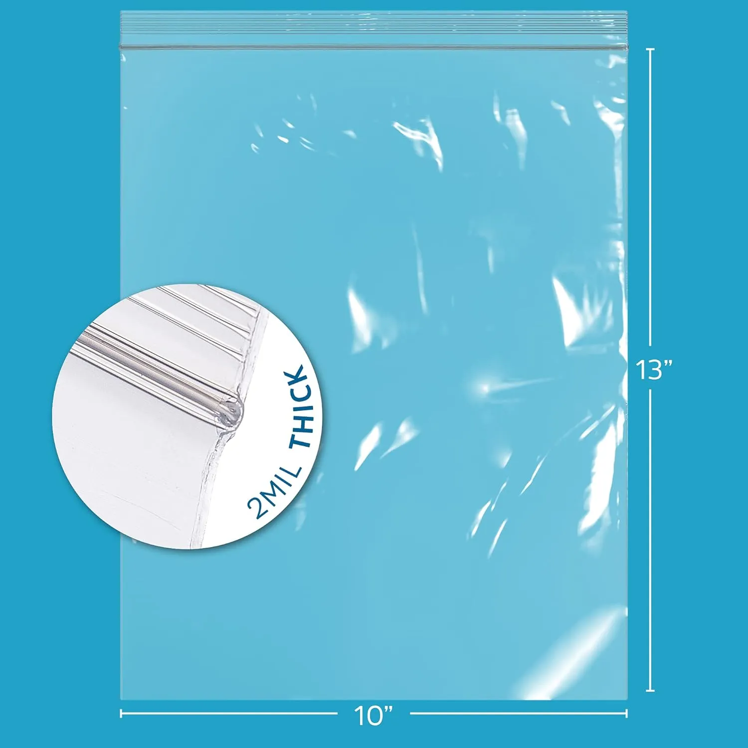 GPI Pack Of 200, 10" x 13" CLEAR PLASTIC RECLOSABLE ZIP BAGS - Bulk 2 mil Thick Strong & Durable Poly Baggies With Resealable Zip Top Lock For Travel, Storage, Packaging & Shipping