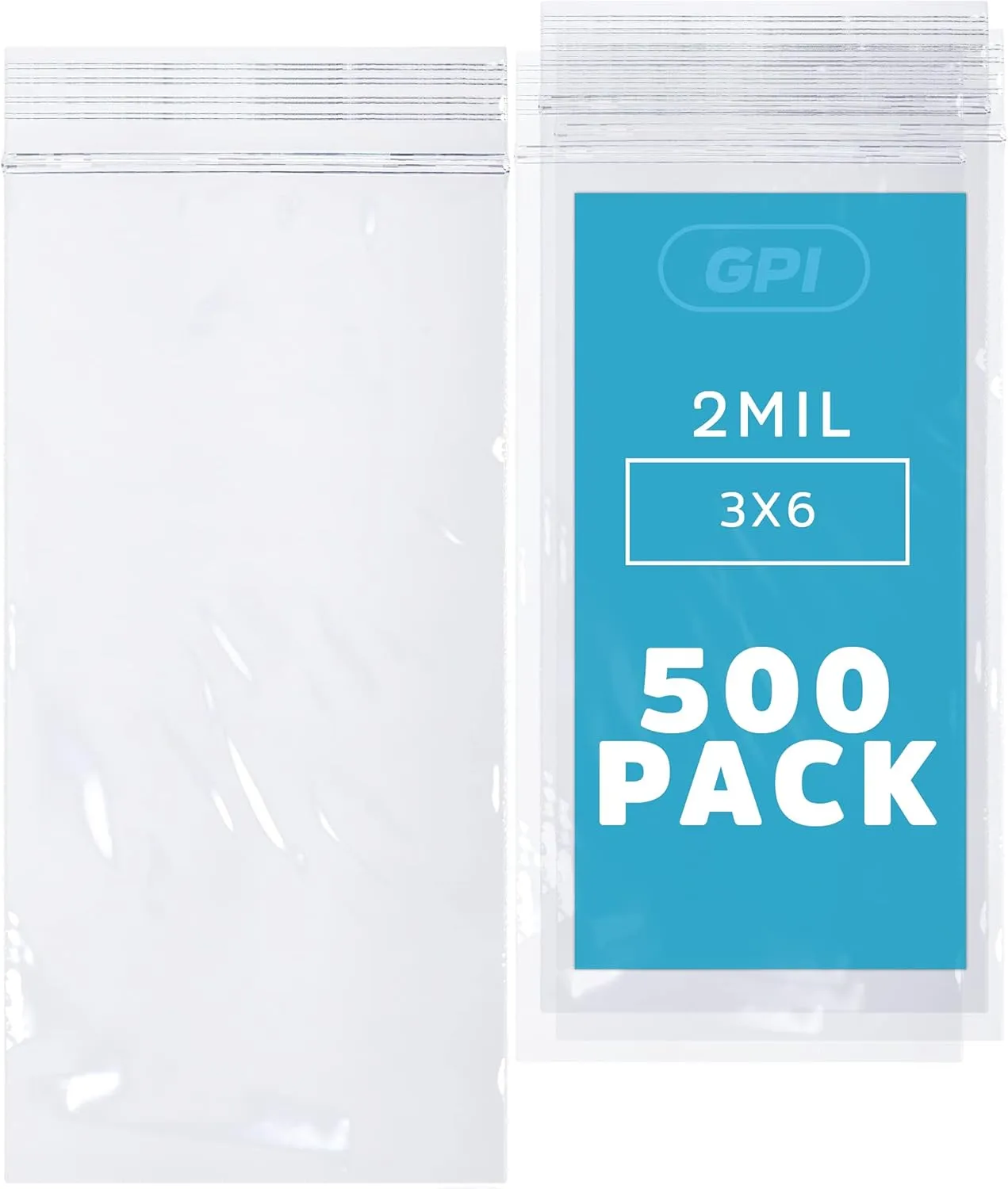 GPI - PACK OF 500 3" x 6" CLEAR PLASTIC RECLOSABLE Zip BAGS - Bulk 2 mil Thick Strong & Durable Poly Baggies With Resealable Zipper Top Lock For Travel, Storage, Packaging & Shipping.