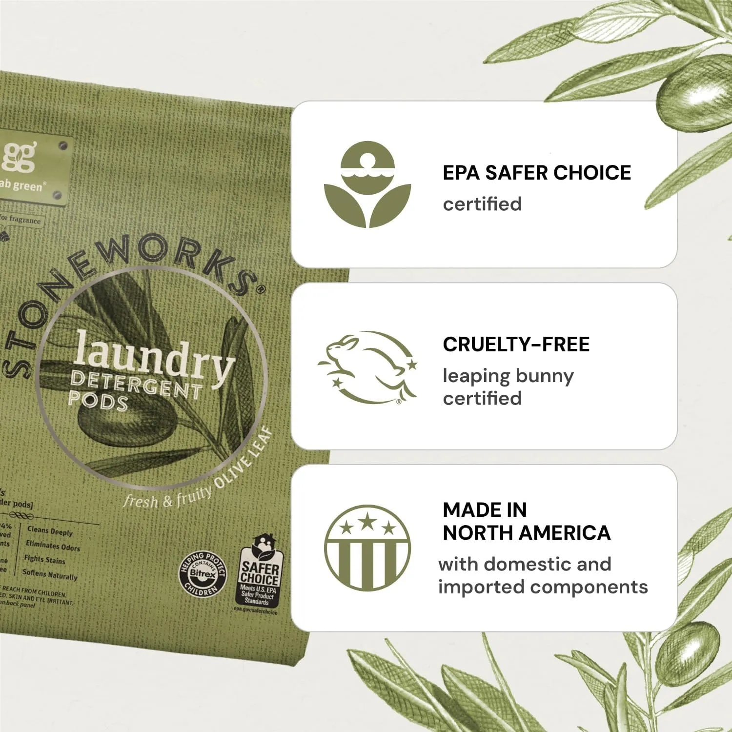 Grab Green Stoneworks Natural Laundry Detergent Powder Pods, Oak Tree, 50 loads
