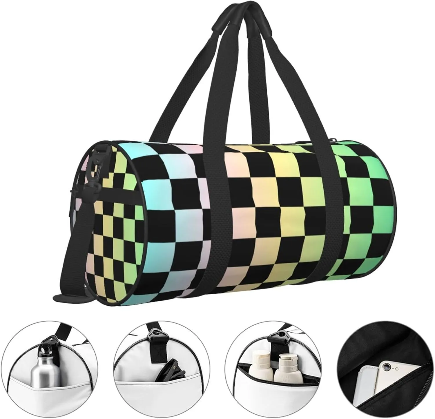 Gradient Color Checkered Sports Gym Bag Travel Duffel Bag Shoes Compartment For Men Women Foldable Lightweight Yoga Gym Sports Bag