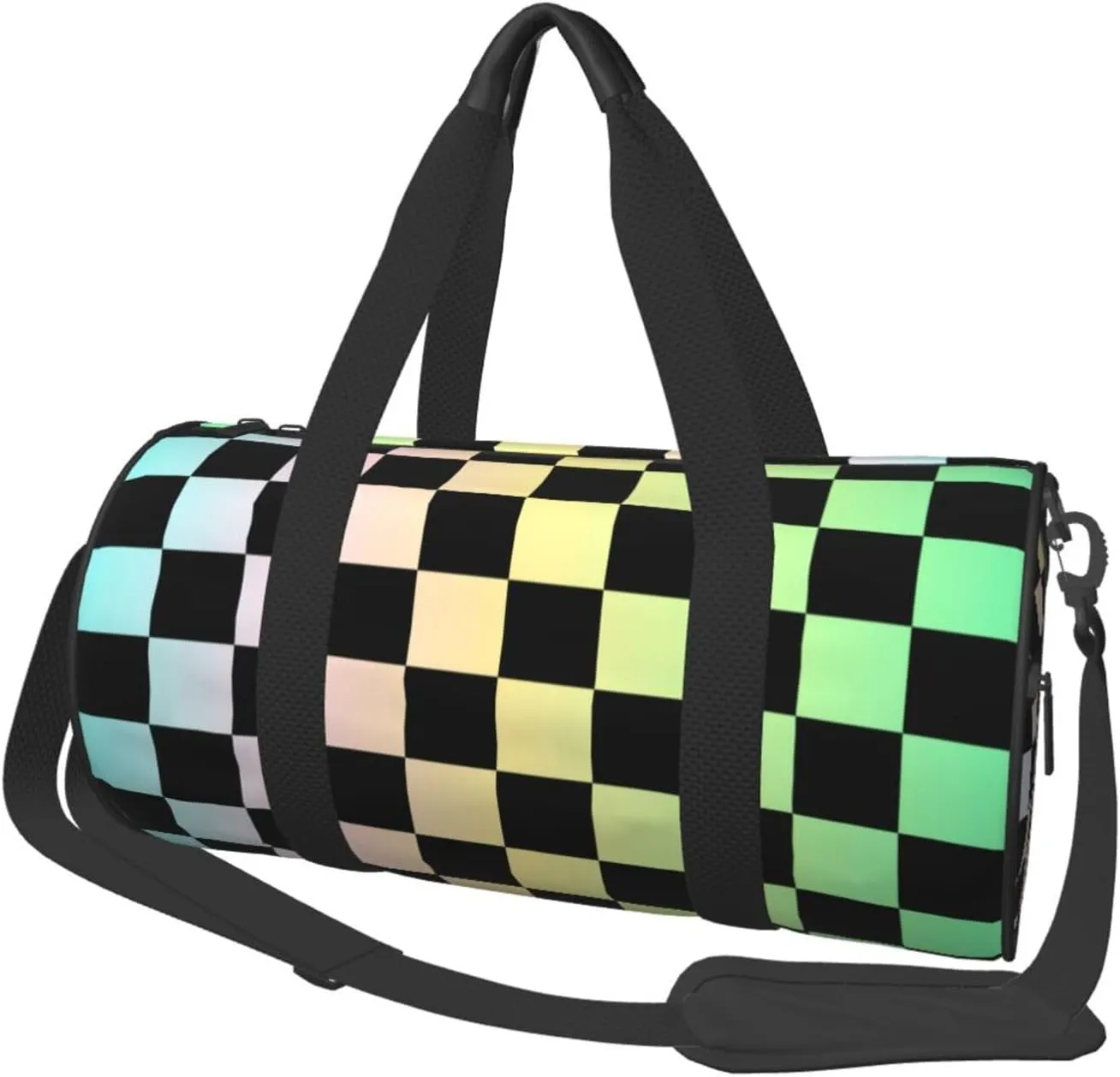 Gradient Color Checkered Sports Gym Bag Travel Duffel Bag Shoes Compartment For Men Women Foldable Lightweight Yoga Gym Sports Bag