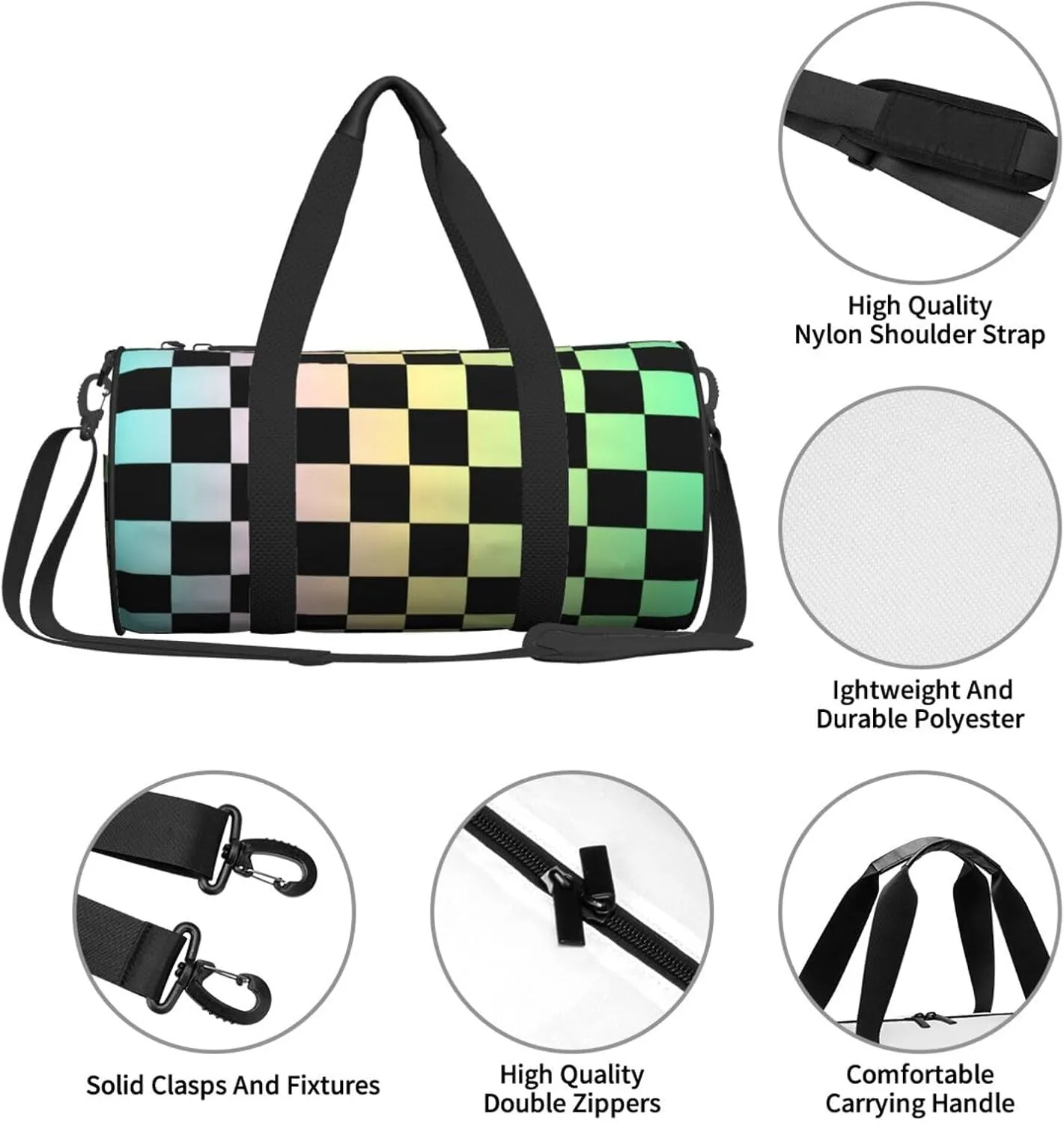 Gradient Color Checkered Sports Gym Bag Travel Duffel Bag Shoes Compartment For Men Women Foldable Lightweight Yoga Gym Sports Bag