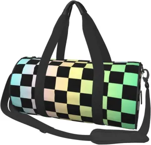 Gradient Color Checkered Sports Gym Bag Travel Duffel Bag Shoes Compartment For Men Women Foldable Lightweight Yoga Gym Sports Bag