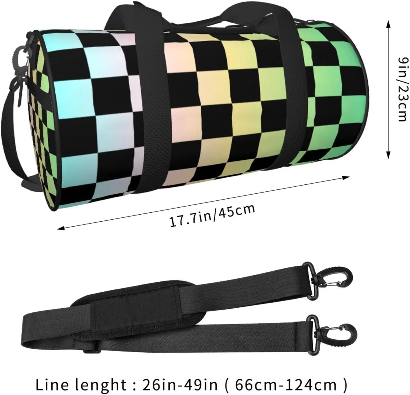 Gradient Color Checkered Sports Gym Bag Travel Duffel Bag Shoes Compartment For Men Women Foldable Lightweight Yoga Gym Sports Bag