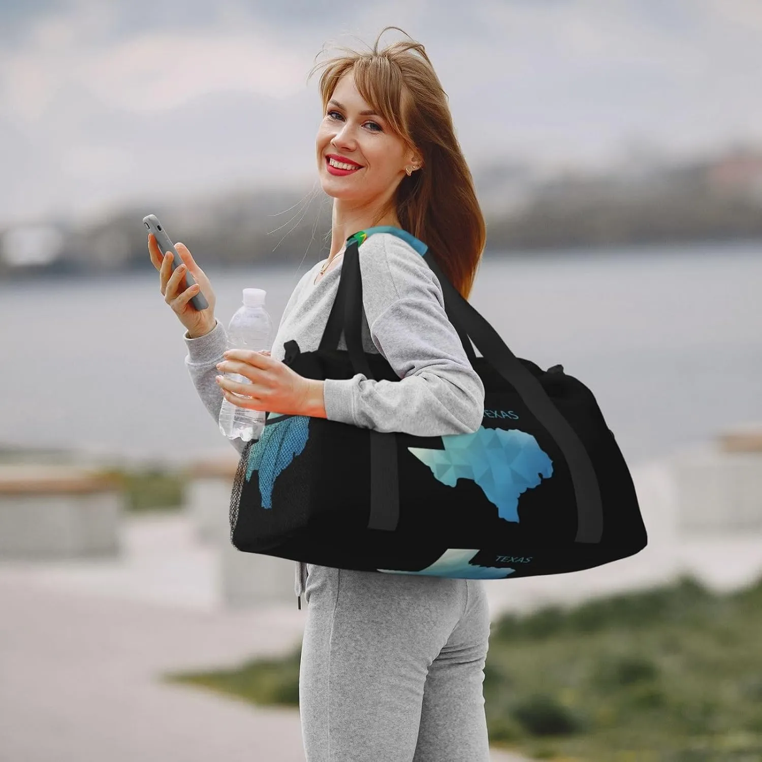 Gradient Geometric Texas Map Travel Duffel Bag Large Foldable Waterproof Overnight Bag For Beach Swim Bags Pool Sports Gym