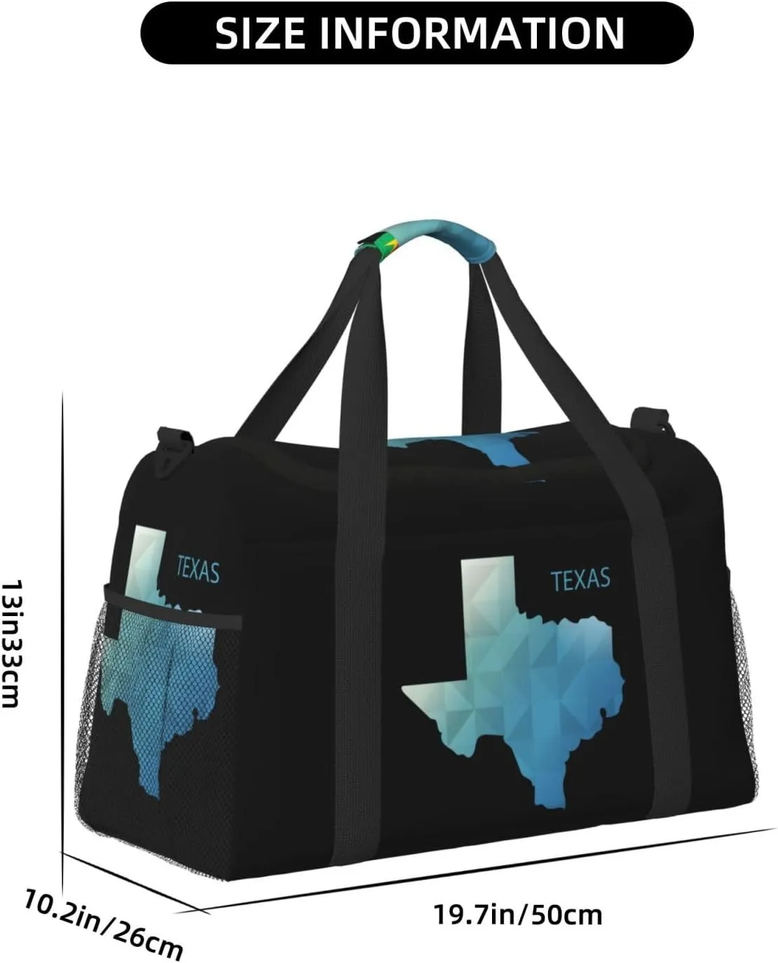 Gradient Geometric Texas Map Travel Duffel Bag Large Foldable Waterproof Overnight Bag For Beach Swim Bags Pool Sports Gym