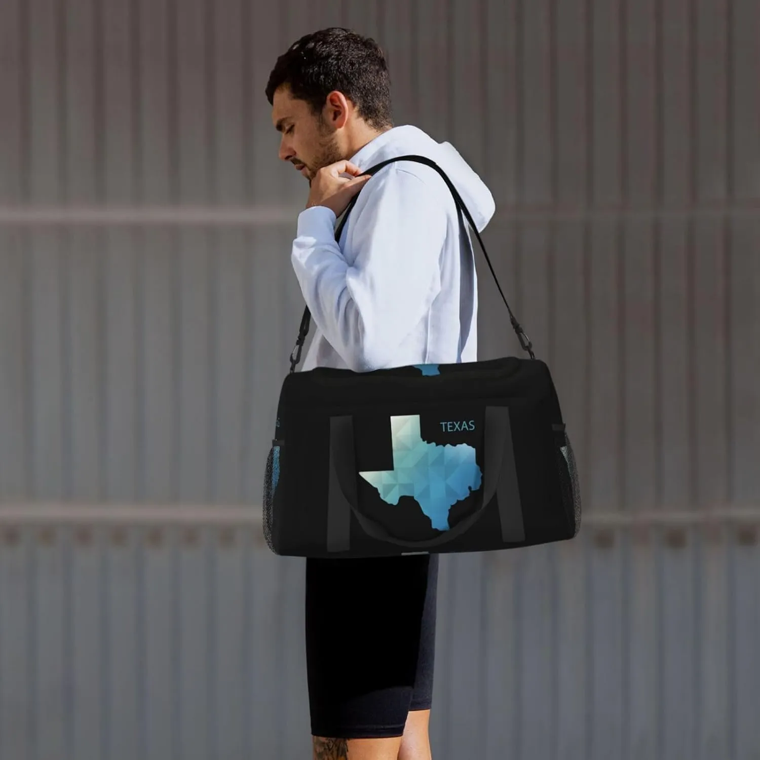 Gradient Geometric Texas Map Travel Duffel Bag Large Foldable Waterproof Overnight Bag For Beach Swim Bags Pool Sports Gym