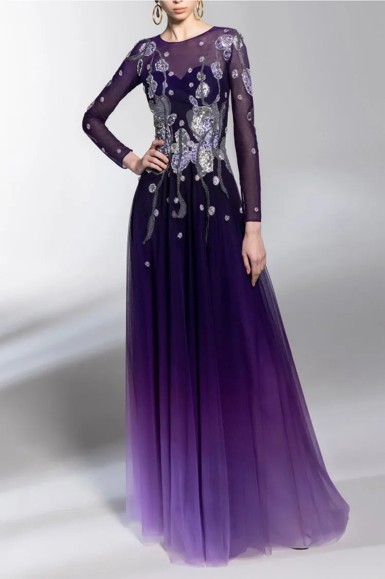 Gradient Printed Dress With Beading