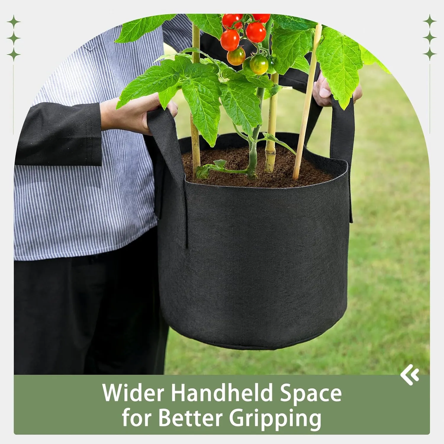 GreatBuddy 7 Gallon Grow Bags 6-Pack, Thick Fabric Pots for Plants, Sturdy Handles & Reinforced Stitching, Labels Included, Black