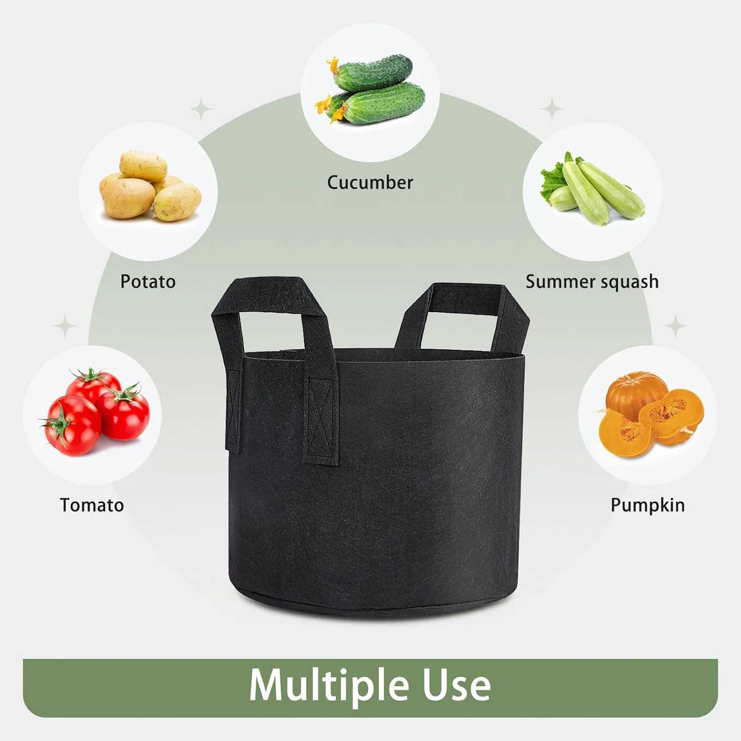 GreatBuddy 7 Gallon Grow Bags 6-Pack, Thick Fabric Pots for Plants, Sturdy Handles & Reinforced Stitching, Labels Included, Black