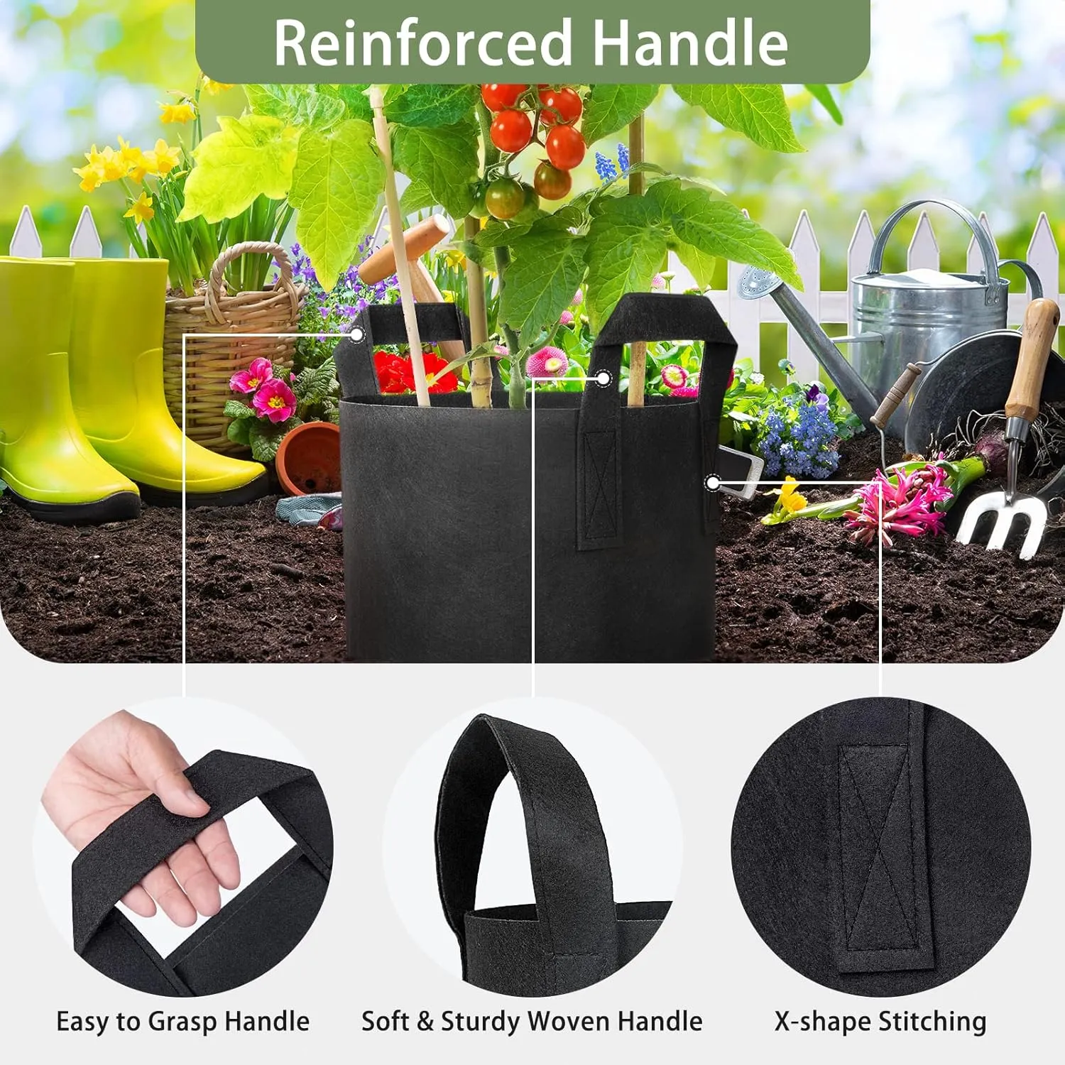 GreatBuddy 7 Gallon Grow Bags 6-Pack, Thick Fabric Pots for Plants, Sturdy Handles & Reinforced Stitching, Labels Included, Black