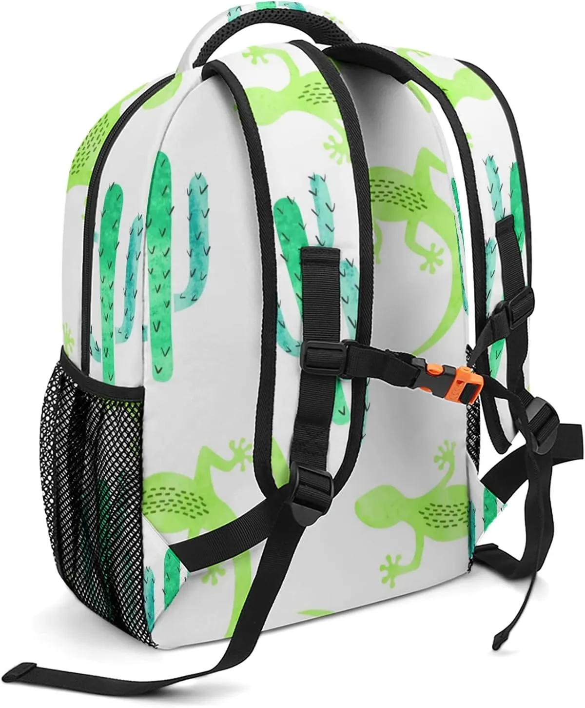 Green Watercolor Lizard and Cactus Kids Backpack, Student School Bags for Boys & Girls, Bookbags with Adjustable Strapfor Travel