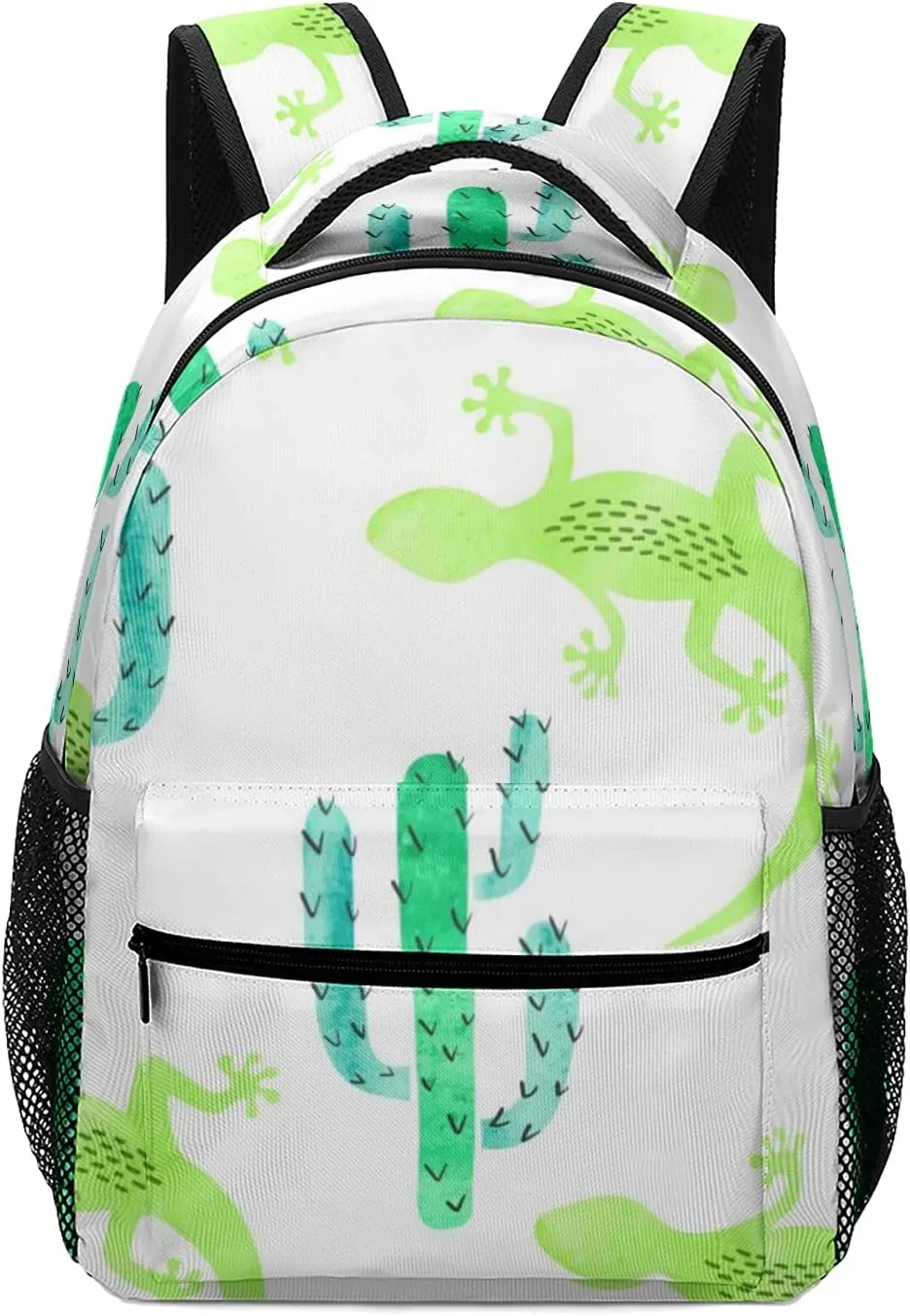 Green Watercolor Lizard and Cactus Kids Backpack, Student School Bags for Boys & Girls, Bookbags with Adjustable Strapfor Travel