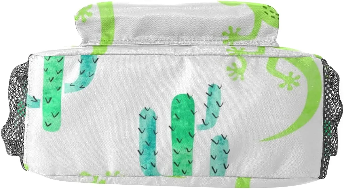 Green Watercolor Lizard and Cactus Kids Backpack, Student School Bags for Boys & Girls, Bookbags with Adjustable Strapfor Travel